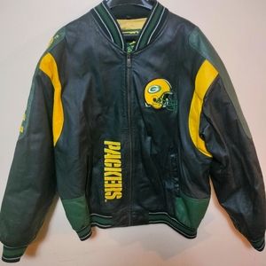 Vtg 90s Green Bay Packers  Leather Jacket XL By Carl Banks